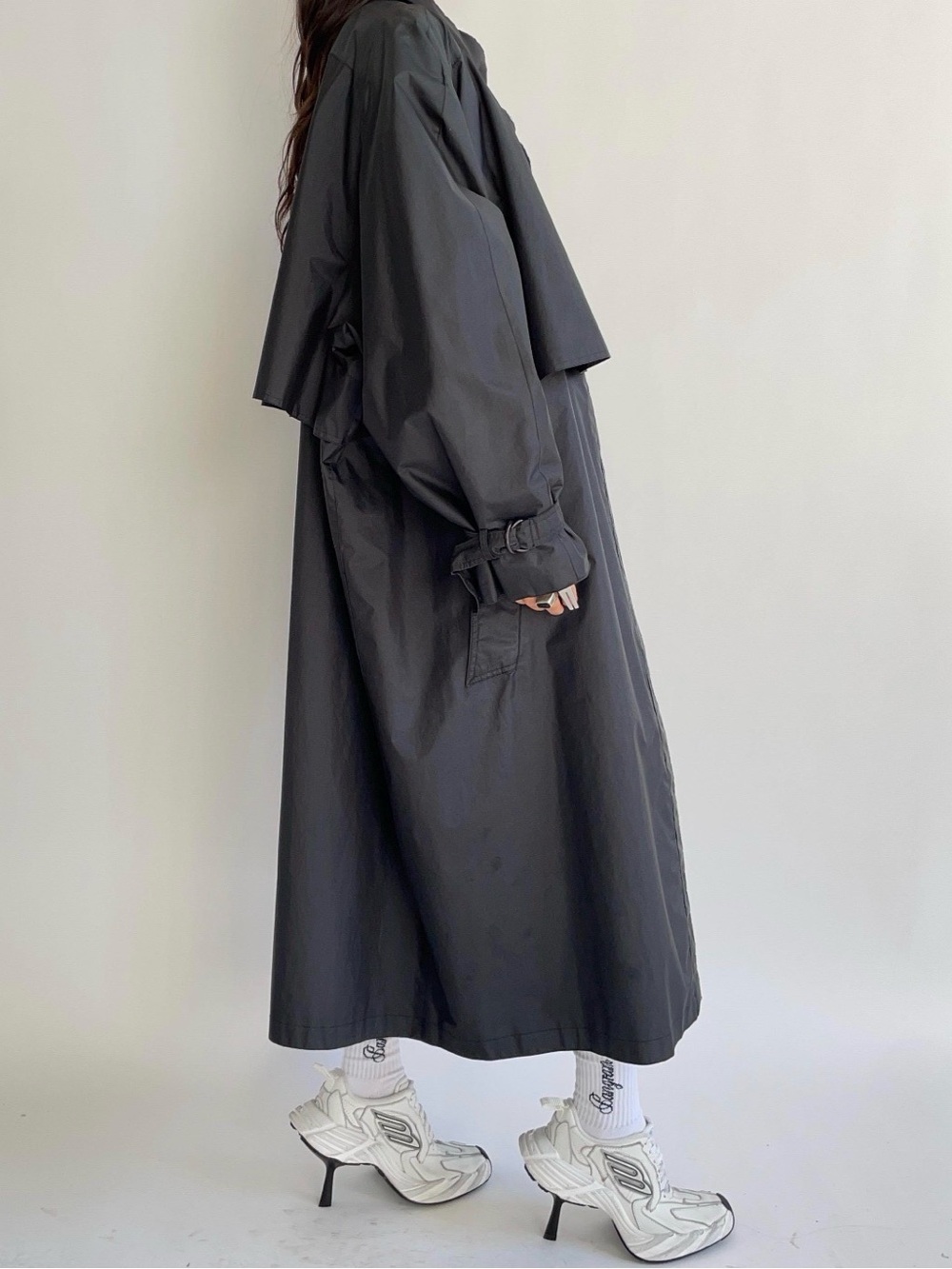Long Black Trench Coat - Oversized Raincoat